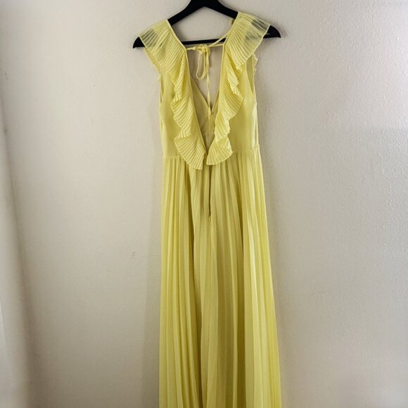 Zara yellow pleated ruffle plunge V-neck maxi dress - Picture 4 of 6